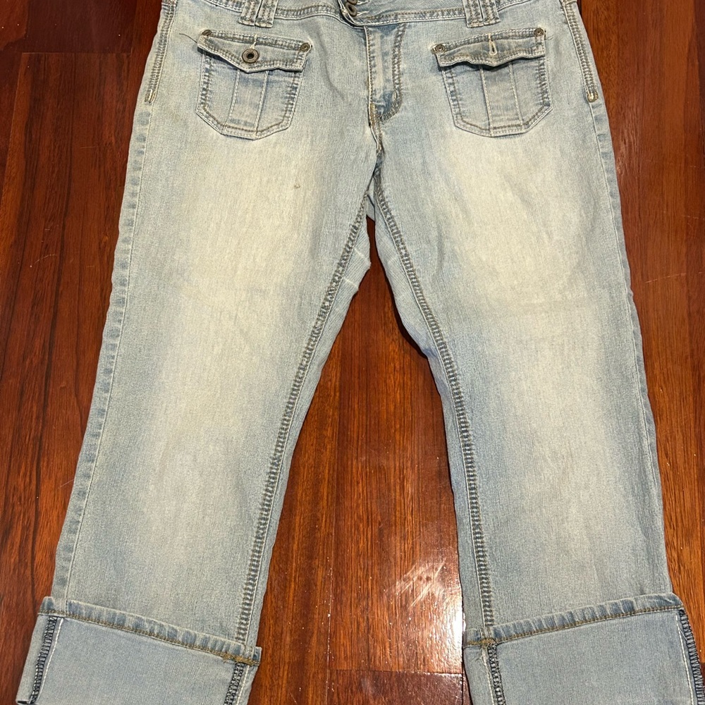 New Attitude Light Blue Cropped Women’s Jeans with Distressed Details size 13